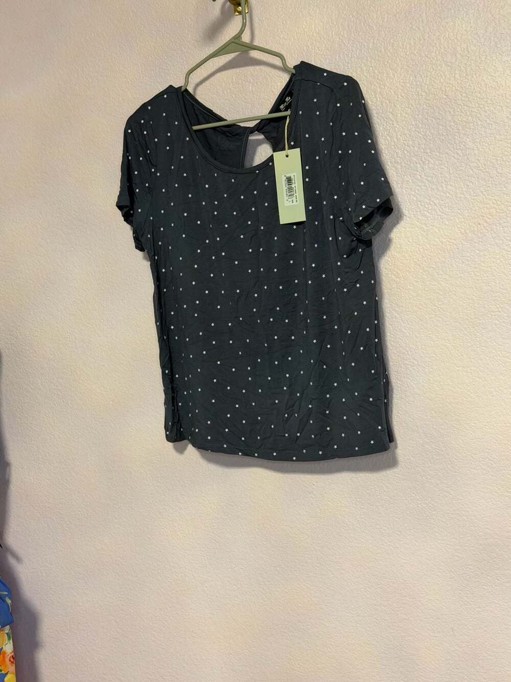 Miss Me Star Print Twist Back T-Shirt Size L Midnt Blu